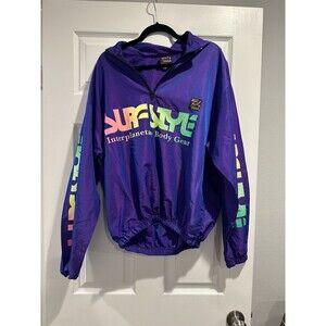 Surf Style Windbreaker Sz Medium Vintage Pullover 1/4 Zip Metallic Purple 90 EUC